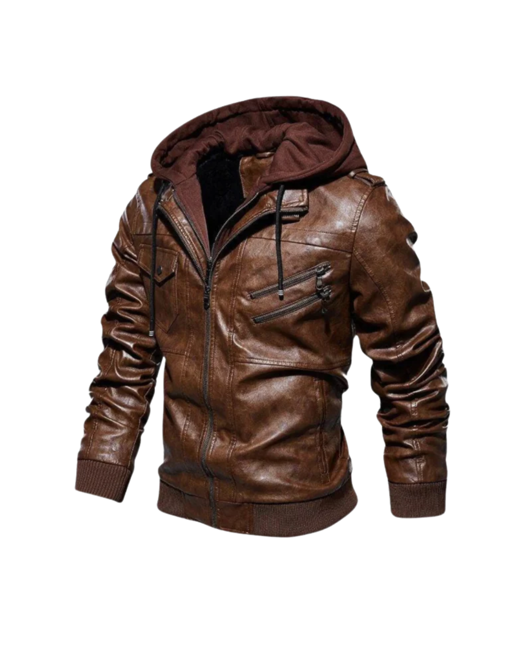 Jaqueta Masculina Strike em Couro com Capuz Removível