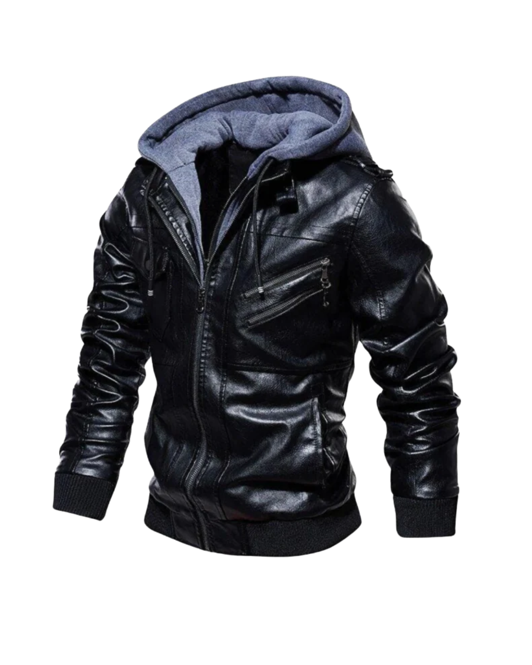 Jaqueta Masculina Strike em Couro com Capuz Removível