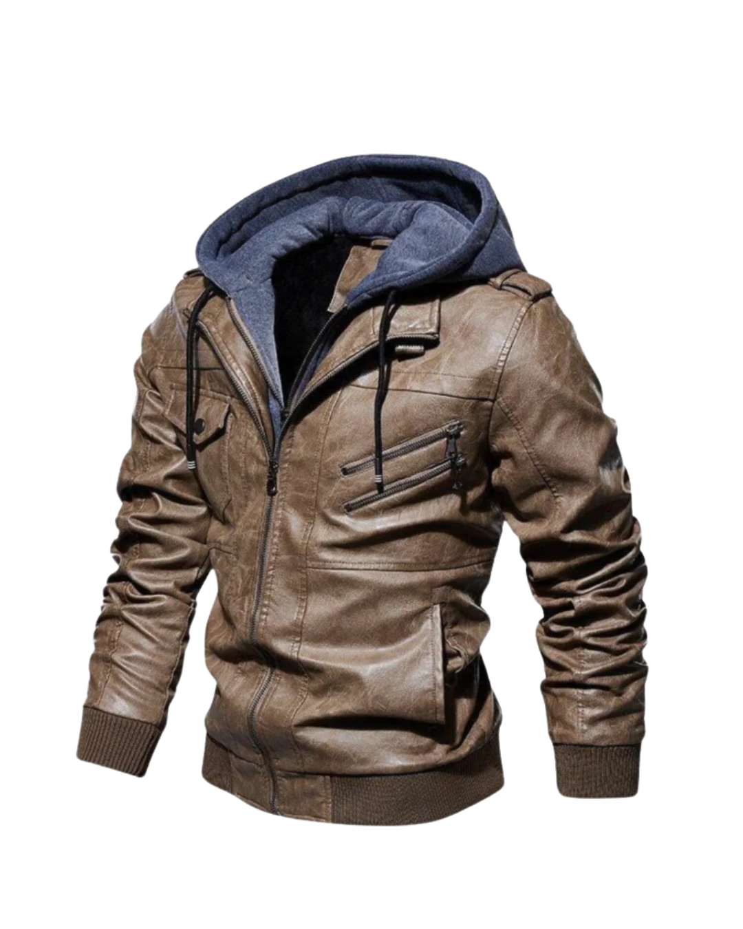Jaqueta Masculina Strike em Couro com Capuz Removível