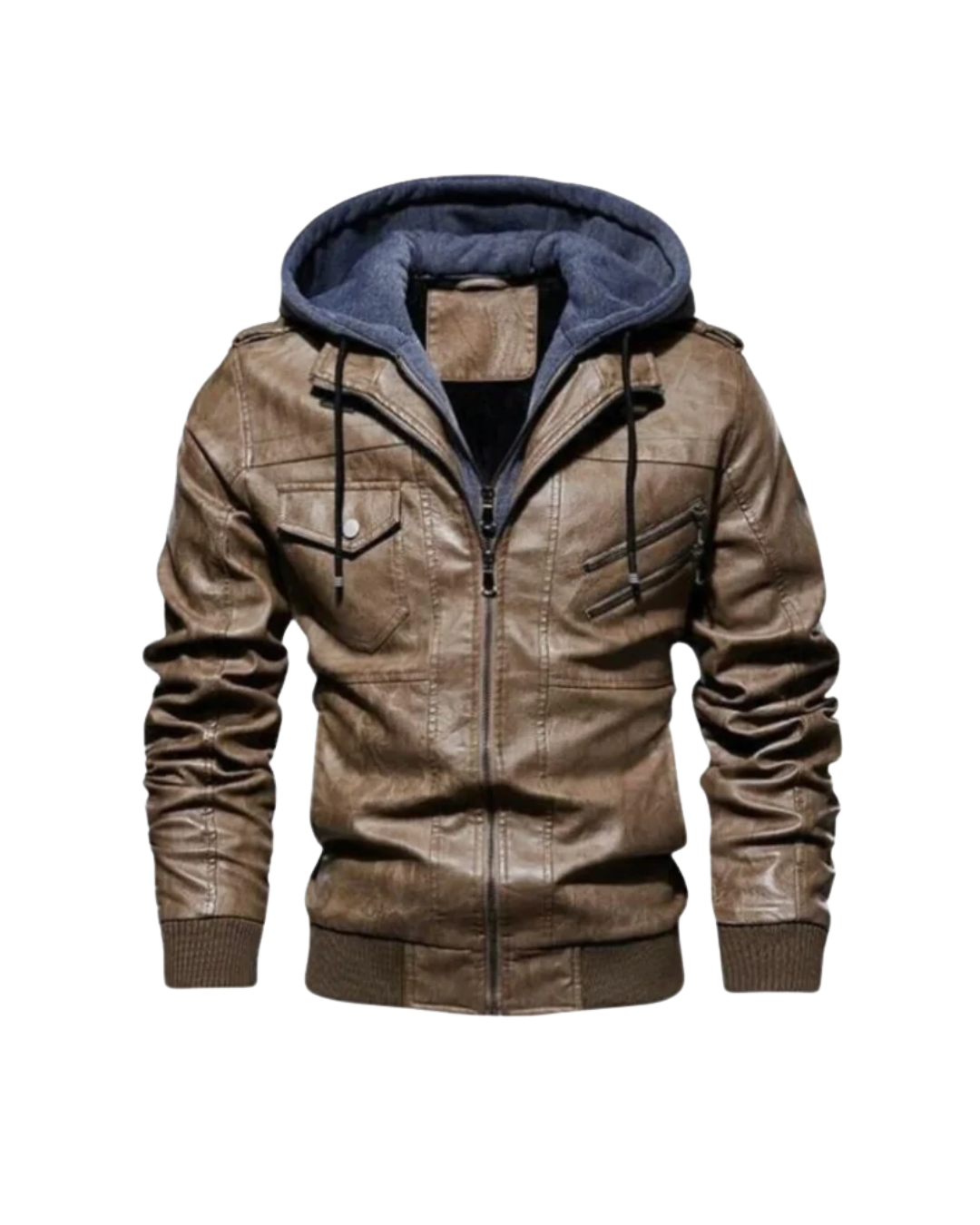 Jaqueta Masculina Strike em Couro com Capuz Removível