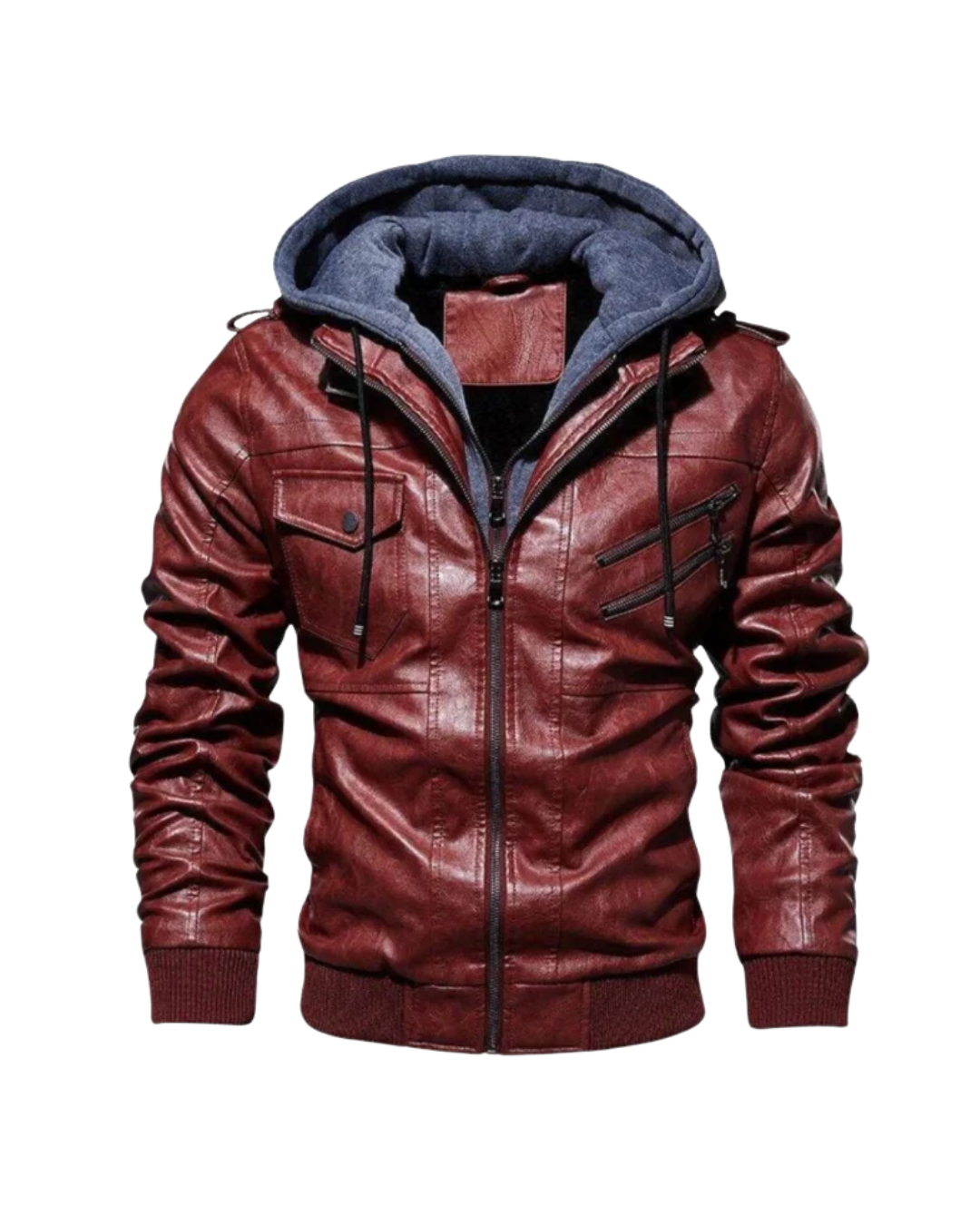 Jaqueta Masculina Strike em Couro com Capuz Removível
