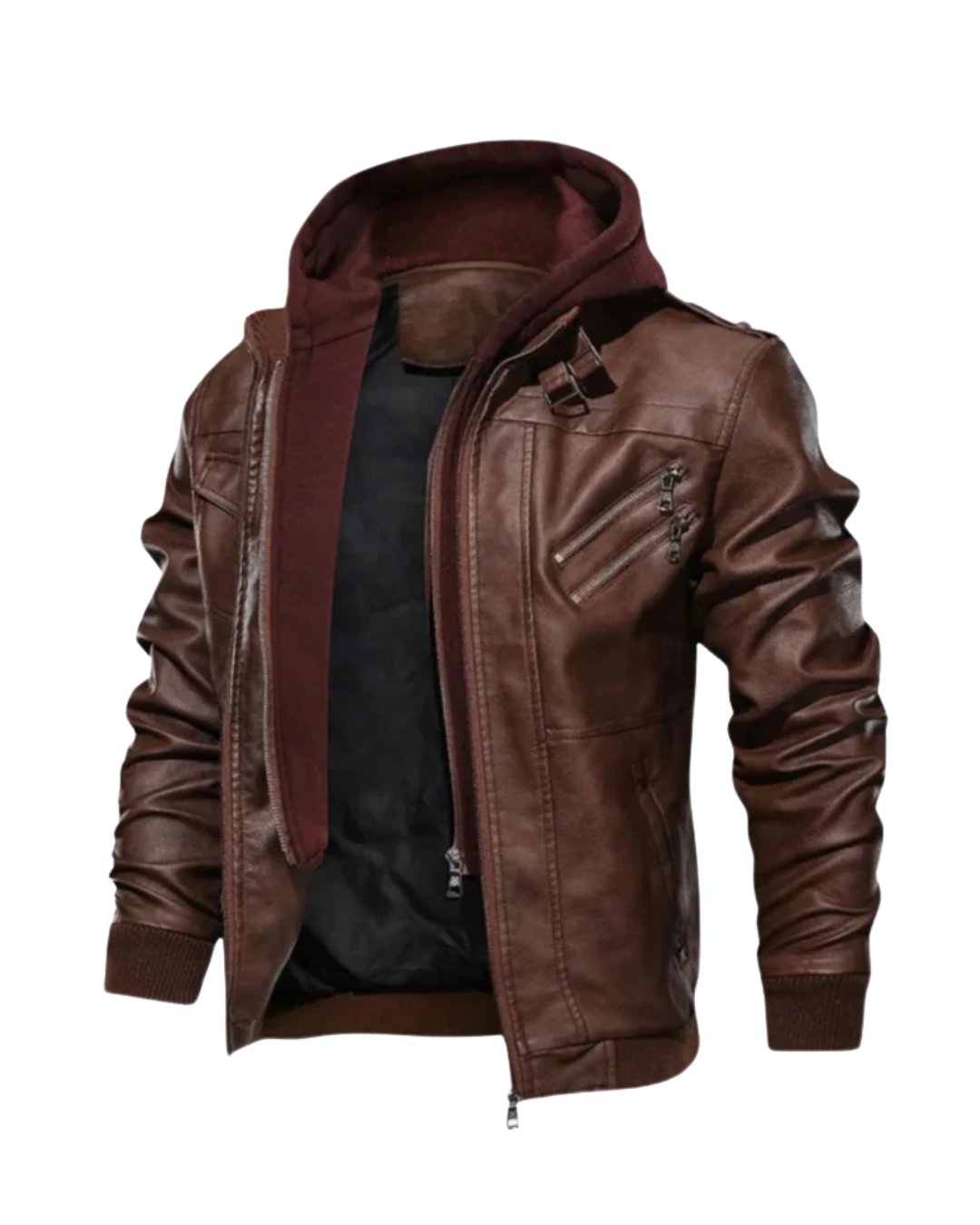 Jaqueta Masculina Strike em Couro com Capuz Removível