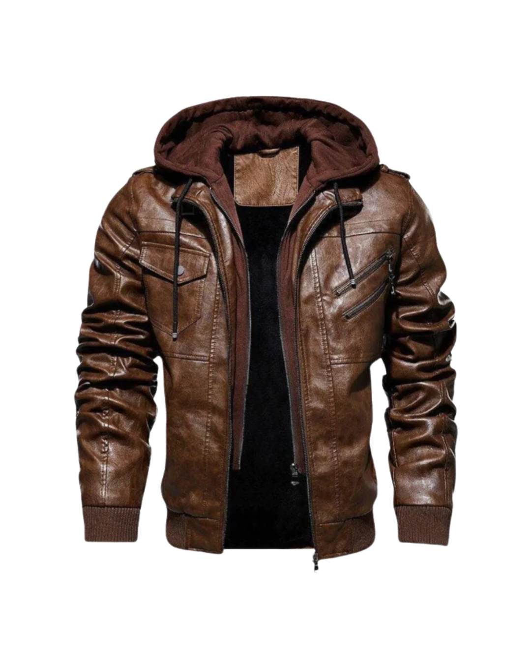Jaqueta Masculina Strike em Couro com Capuz Removível
