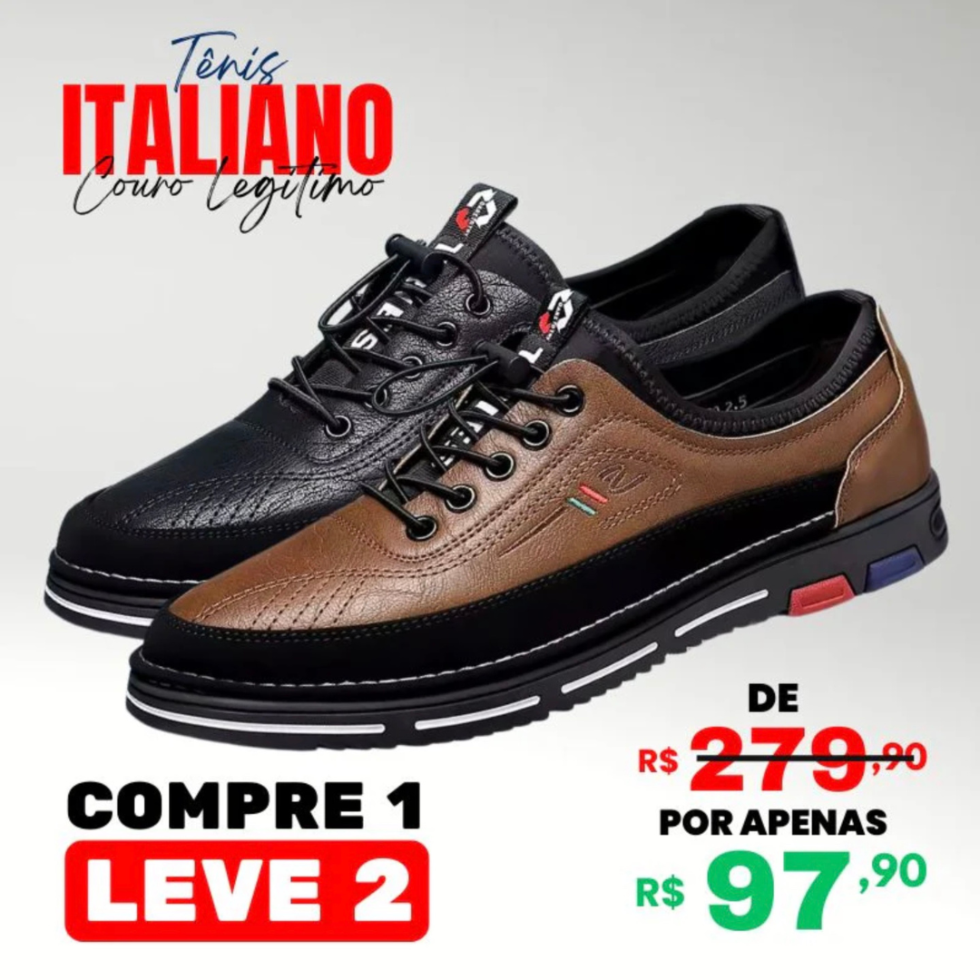 Kit 2 Pares de Tênis Italiano Couro Genuíno [PAGUE 1 LEVE 2]